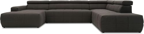 DOMO. collection Sofa Brandon, Wohnlandschaft mit Rückenfunktion und Sitztiefenverstellung Couch in U-Form, Polstergarnitur 359 x 228 x 80 cm (BxTxH), schlamm