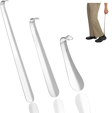 UNIDEAL 3 Piezas Calzador de Acero Inoxidable, Calzador de Metal 42, 30 y 16 cm, muy Estable, con Ojal para Colgar, Calzador Zapatos para Ancianos Mujeres Embarazadas Niños