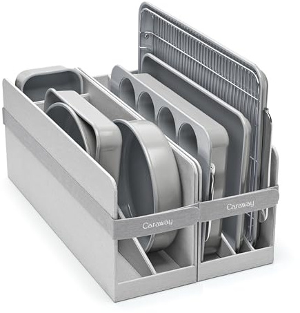Caraway Nonstick Ceramic Bakeware Set (11 Pieces) - Baking Sheets, Assorted Baking Pans, Cooling Rack, & Storage - Aluminized Steel Body - Non Toxic, PTFE & PFOA Free - Gray