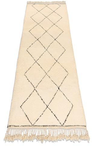 rugsx Berber-Alfombra MR2091 Beni Mrirt Tejida a Mano en Marruecos, Rombos - Beige/Negro 100x255 cm