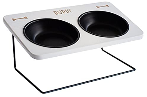 LAUBLUST Futterstation mit Name Personalisiert - Weiß, 0,75 Liter (L) - Hundenapf erhöht - Hunde Zubehör - Napfunterlage Hund - Futternapf Katze