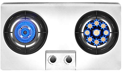 IBOWZ Tables de Cuisson à Gaz Table de Cuisson à gaz intégrée de 71 cm,cuisinière à gaz en Acier Inoxydable à 2 brûleurs,avec Grille Coupe-Vent et Rappel Anti-brûlure,Facile à Nettoyer,Compatible