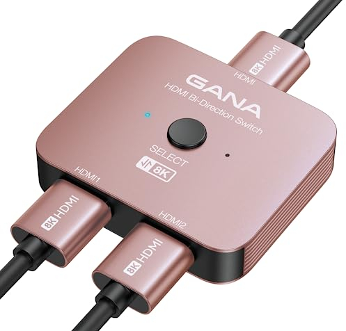 GANA Switch HDMI 2.1, Splitter 2 in 1 Out, Supporta 8K 60Hz/4K 120Hz, 48 Gbps Bidirezionale in Alluminio Ultra HD Hub Compatibile Con PS5/4, Xbox, Roku, Apple TV, Fire Stick
