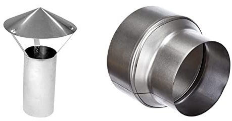 Kamino Flam Regenhaube in Silber, feueraluminierter Regenschutz im Durchschnitt ca. 120 mm & Kamino Flam Reduzierung silber, zum Anschluss von 150 mm in ein 120 mm Rohr