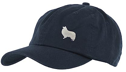 The House Of Dog: Shetland Sheltie Sheepdog Owner Gift. 100% Washed Chino Cotton Embroidered 6 Panel Unstructured Baseball Cap. Navy
