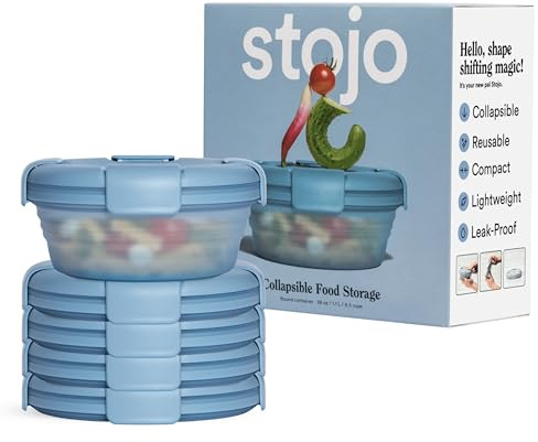 STOJO Collapsible Bowl 5 Set - Translucent Steel, 36oz - Reusable Silicone Bowl for Hot and Cold Food - Perfect for Travel, Meal Prep, To-Go Lunch, Camping & Hiking - Microwave & Dishwasher Safe