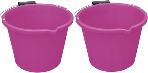 [Set Of 2] - 3 Gallon 14Litre Plastic Builders Bucket with Measuring Guide Strong Metal Handle Water Storage Mixing Animal Feeding Bucket For Home, Garden - (Pink)