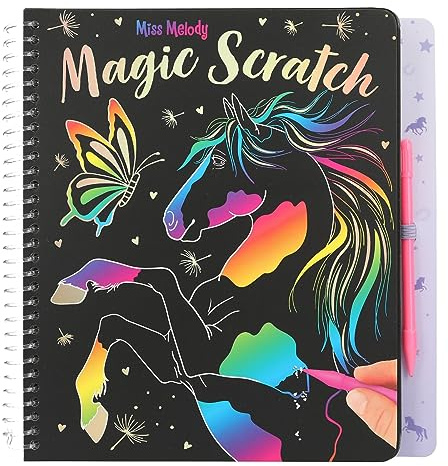 Depesche 12731 Miss Melody – Magic Scratch Book con 20 Pagine di Fantastici Motivi graffiati, libreria con Gradiente colorato e Penna AntiGraffio