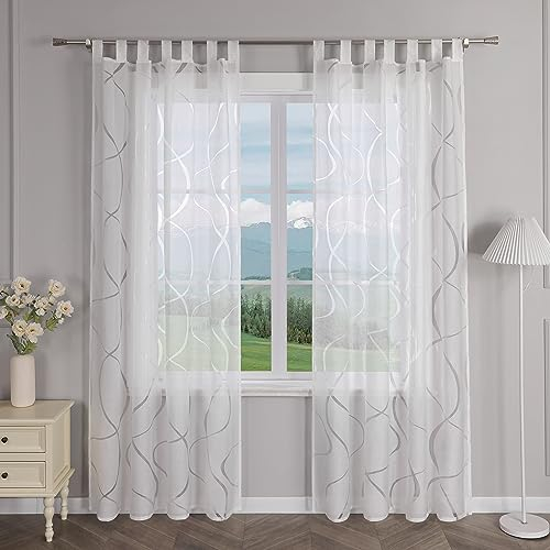 Delien Gardinenschals Ausbrenner Transparente Gardinen mit Schlaufen Modern »Wellen« Fenster Gardinen Wohnzimmer Flächenvorhänge Schlaufenschals Vorhang mit Wellenmuster 1 St. Weiß,BxH 140x245cm