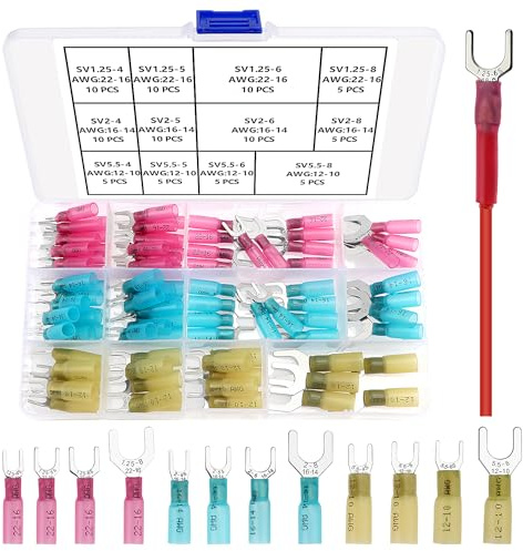 YIXISI 90 Stücke Schrumpf Draht Stecker Set, Schrumpfschlauch Steckverbinder, Elektrische Crimpverbinder, Kabelschuhe, Gabel Connectors, 22-10 AWG