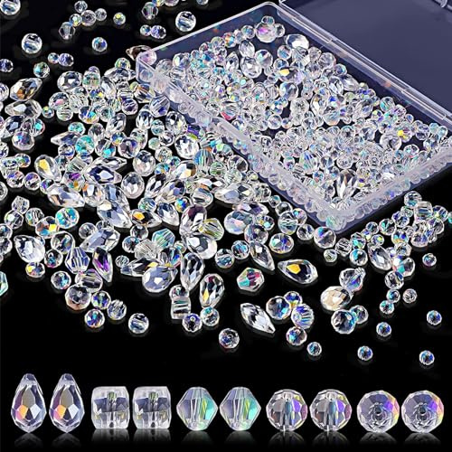 Bezavea 900Pcs Crystal Glass Beads - Clear Faceted 8mm/6mm/4mm Mixed With Storage Box for DIY Jewelry Bracelet Necklace Craft Making, Transparent