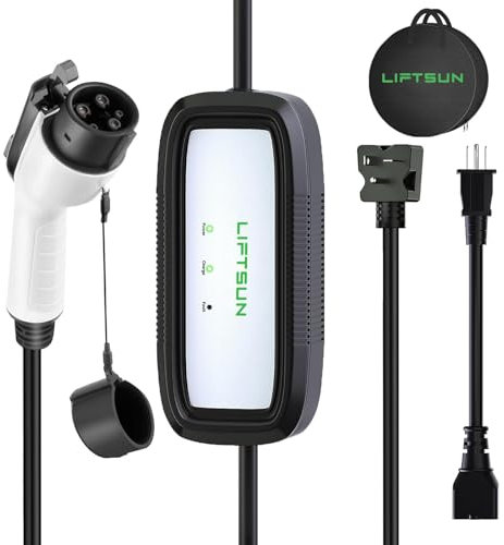 Liftsun Level 1+2 EV Charger, 16 Amp 120V or 240V, Portable Electric Vehicle Charger with 21Ft Charging Cable NEMA 6-20 Plug,Plug-in Home EV Charging Station for SAE J1772 EVs(Tesla Need Adapter)