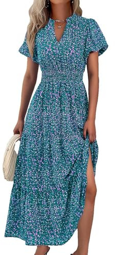 MASCOMODA Summer Maxi Dresses for Women 2026 Short Sleeve Long Floral Dress