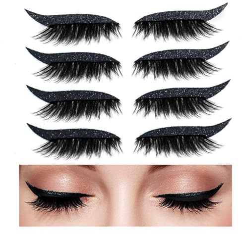 Doukesh Eyelin Aufkleber Künstliche Wimpern 2 in 1 Eyeliner Wimpern Aufkleber Wasserdicht Wiederverwendbar Geschenke für Frauen 4 Paar