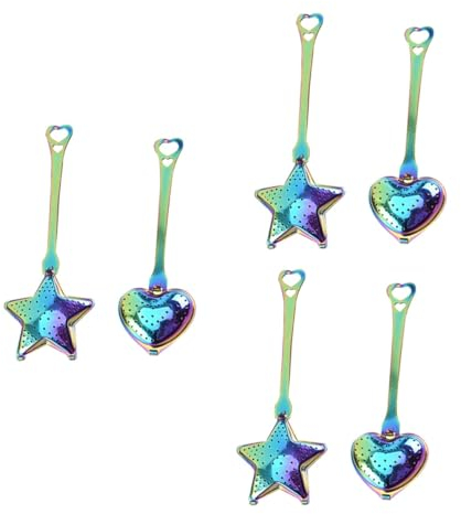 OUNONA 6piezas Infusores De Té De Acero Inoxidable Forma De Corazón y Estrella Filtros Reutilizables Para Infusiones De Colador De Té Para Bebidas Calientes y Decoración De Tazas