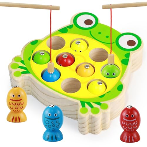 Drufoful Montessori Spielzeug ab 2 Jahr, Holz Magnetisches Angelspielzeug Holzspielzeug für Kinder Motorikspielzeug Lernspielzeug Geschenk für Kinder ab 2 3 4 5 Jahre