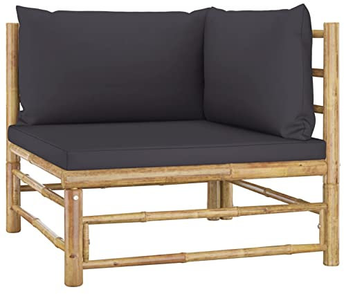 ZEYUAN Garten-Ecksofa mit Dunkelgrauen Kissen, Lounge Sofa Outdoor, Garten Loungemöbel, Gartensofa, Gartenlounge, Balkon Set Möbel, Bambus