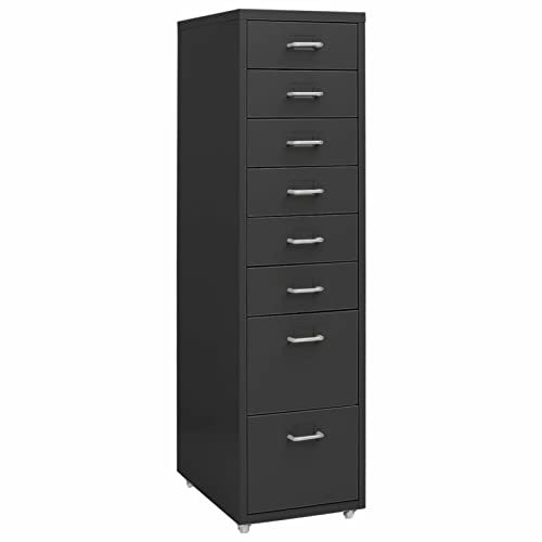 Homgoday Aktenschrank mit Rollen Schubladenschrank Metallschrank Büroschrank Rollcontainer Bürocontainer Aufbewahrungsschrank für Arbeitszimmer Wohnzimmer Anthrazit 28x41x109 cm Metall