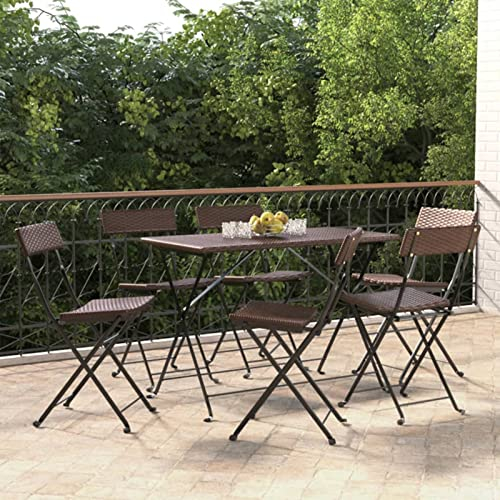 ShCuShan Bistrostühle 6 STK. Klappbar Braun Poly Rattan und Stahl Gartenstuhl Klappbar Balkonstuhl Klappsessel GartenstüHle