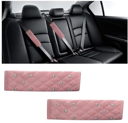 Adunsiaoto 2 Stück Auto-Sicherheitsgurt-Pad, Universelle Leder-Autogurtpolster Für Sicherheitsgurte, Bling Diamond Auto Sicherheitsgurt Schulterprotektor(Rosa)