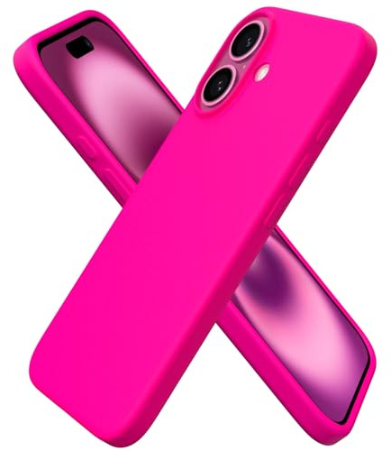 ORNARTO Cover per iPhone 16 Silicone,Antiurto,Rosa Caldo