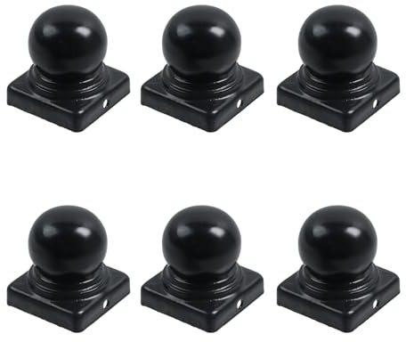 MY MIRONEY 6 schwarze Zaunpfostenkappen mit Kugelkuppel, Hardware-Zaundeck-Pfostenabdeckungen, Metall-Kugelpfostenkappe mit Schrauben für 5 x 5 cm quadratische Pfosten