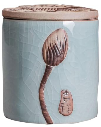 RYZGOJV Durable Ceramics Tea Caddy Home Canister Tea Jar Candy Tea Tin Box Food Organizer Small Tea Caddy-T04