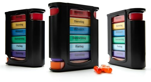 BigDean 3x Tablettenbox 7 Tage Morgens Mittags Abends & Nachts in Schwarz | Medikamentenbox BPA-frei & Lebensmittelecht – luftdichte Pillendose auch für unterwegs geeignet
