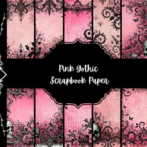 Pink Gothic Scrapbook Paper, Halloween Junk Journal Paper, Spooky Decorative Paper, DIY Projects, Origami, Collage Sheets, Decoupage Paper, 8,5 by 8,5 inches, 10 Designs, Double Sided