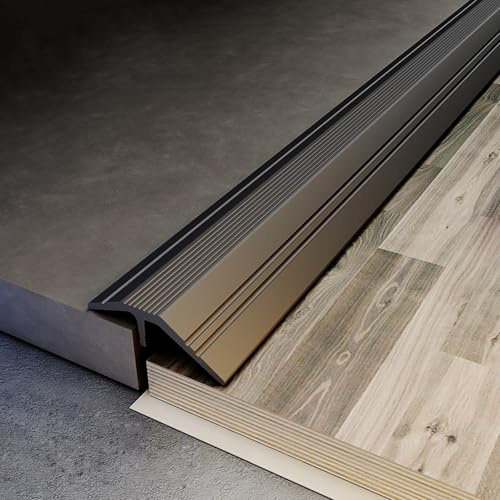 Raouoae Übergangsprofil Abschlussprofil 2 Stück 80cm/100cm/120cm/130cm Übergangsschiene Aluminium Übergangsleiste Höhenausgleich 5-16mm Für Holzböden/Laminat(Schwarz,1.3m*2 Stück)