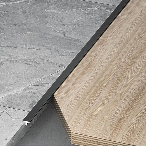 Raouoae Übergangsprofil Boden/Tür T-Profil Bodenleiste 3 Stück 100cm Übergangsschiene Flache Trennleiste Türschwellen Leiste Ausgleichsprofil Übergangsstreifen(Schwarz,Breite: 4mm)