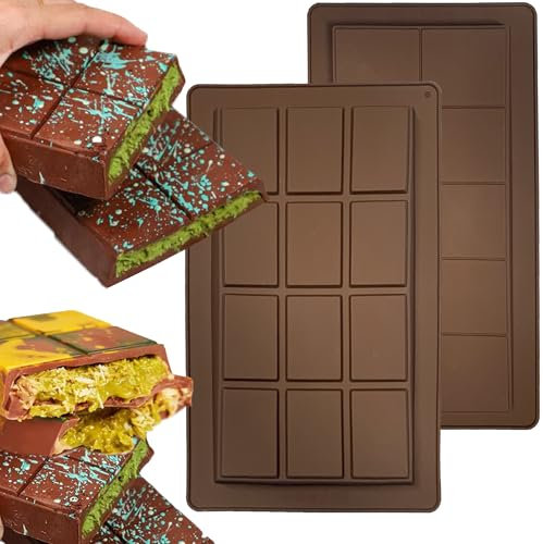 DHER 2 Piezas Moldes de Chocolate de Silicona Rectangulares de 1 Compartimentos,Moldes de silicona para bombones Moldes de chocolate Moldes para Hornear Bloques de Chocolate Caramelos (D)