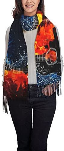 SBKGBIEHG Kinder-Schal mit Handabdruck, Quaste, Kaschmir, weich und bequem, warmer Schal, Ice and Fire Gitarre, One size