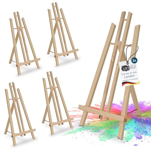 Artina Set de 5 Caballete de mesa pintura de pino macizo Ideal casa niños | para pintar para presentaciones adecuado para atril lienzos madera London