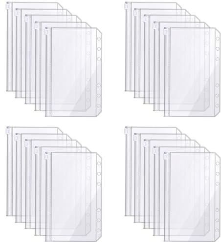 A6 Binder Taschen,20 PCS PVC 6 Löcher Binder Dokumententasche A6 Reißverschluss Ordner Wasserdicht Kunststoff Bindertaschen für Notebook-Planer Einlegeseiten Loseblattbeutel Foto