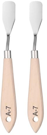 QUARKZMAN 2 Stücke Palettenmesser Malwerkzeug 7,09 Edelstahlklinge Spachtel Malpalette Messer mit Lochdesign Buchenholzgriff für Öl Acryl Leinwand Farbmischung