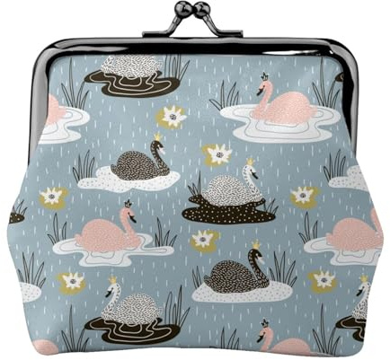 Monedero de princesa cisne en el lago, monedero con cerradura de beso, monedero pequeño de piel sintética para mujer