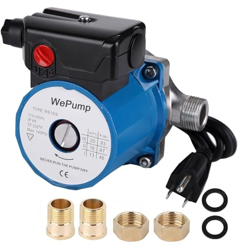 WEPUMP NPT 3/4'' Domestic Hot Water Circulation Pump 93W Recirculating Pump Stainless Steel 304 for Shower Head(RS15-6SB)