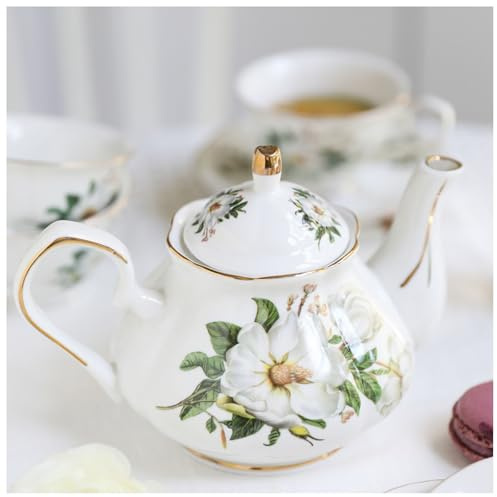 XYUERU Tetera de Porcelana China, cafetera de Porcelana, Tetera Camellia, Tetera Resistente al Calor, Tetera for Fiestas, cafés, teteras, teteras Lady Tea Party(White)