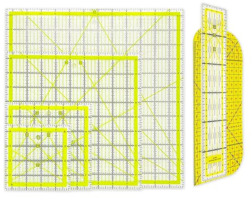 6PCS Acrylic Quilting Rulers Set: Square Quilter Patchwork Ruler with Double-Sided Colored Grid Lines for Sewing Fabric Cutting Craft Projects
