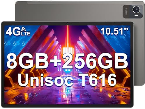 jumper 10.5 inch Android Tablet, 8GB RAM 256GB ROM (TF 1TB), 4G LTE Dual SIM, WiFi, Bluetooth 5.0, FHD Display, 7000mAh Battery, Type-C, Face Unlock, Tablet PC for Kids Adults Work Study