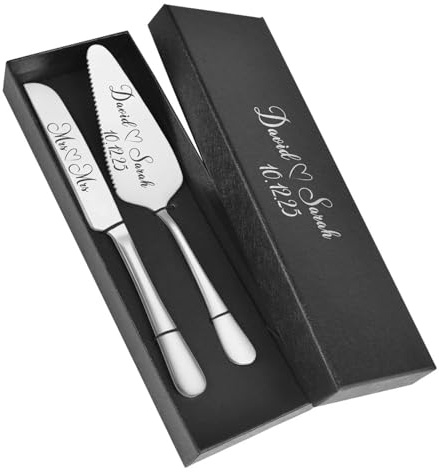 Mandore Designs Personalised Engraved Wedding Cake Server and Slicer Set for Bride & Groom – Customised Names, for Newlyweds, Weddings, Anniversaries, and Special Occasions (Cake Server & Slicer Set)