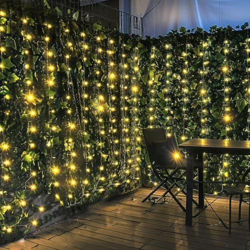 HanYun Künstliche Efeu Garten Sichtschutz LED-Lichterkette 300 x 100cm (2x300x50cm) künstliche Pflanzen Sichtschutz Efeu, Dekoration für Außenbereich Gartendekoration Sichtschutz Windschutz Lärmschutz