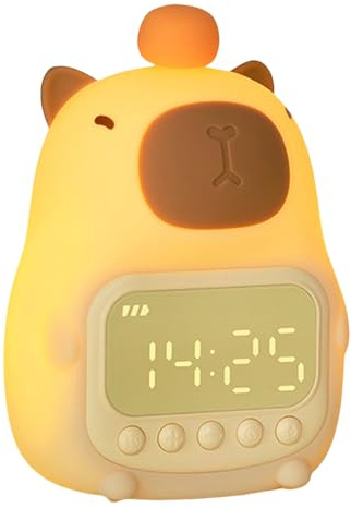 BAIFULAI Capybara Réveil avec veilleuse pour enfants, horloge LED, rechargeable, en silicone, lampe de table, réveil pour enfants, adolescents, filles et garçons
