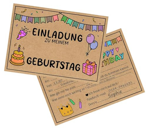HSYWSH 15 Stück Einladungskarten Kindergeburtstag Kraftpapier Einladungskarten Geburtstag, Kraftpapier Party Einladungen für DIY, Geburtstagseinladungen Blanko, für Schulkind, Kinder (Braun)
