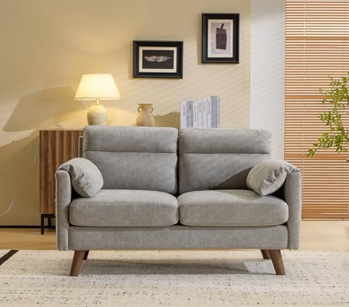 Bonnlo Canapé avec Accoudoir à Oreilles d'Éléphant, Fauteuil 2 Places, Sofa Rembourré en Faux Lin, Meuble avec Poche latérale, pour Salon, Bureau, Chambre, 125 x 78 x 86 cm, Gris Clair