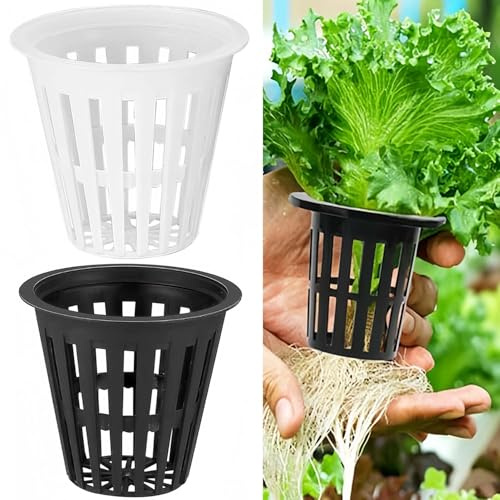 Juego de 50 cestas para hidroponía Ezranova, cesta para plantas hidropónicas, maceta de malla para jardín hidropónico, macetas de red, cubo de plástico para hidroponía, cesta (negro
