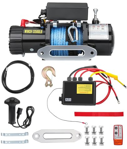ISINEVER Elektrische Seilwinde 12V 6123 kg/13500lbs, Motorwinde 12V mit Dyneema-Seil, Funk & Kabel Fernbedienung, Wasserdichtem Steuergerät, Inkl. Seilfenster, IP67 für ATV, UTV, SUV, Boot, Anhänger