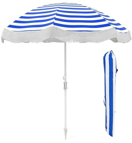 Parasol de Plage à Franges, Parasol de 180 cm, Parasol de Patio à Franges, Parasol Portable avec Sac