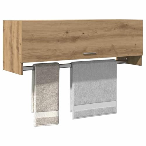 ACAGALA Hängeschrank-Bad, Klappbarer Badezimmer Wandschrank Teleskopöffnung, Badschrank 100 Breit mit Wäscheständer, Eiche handwerklich 100 x 32,5 x 35 cm